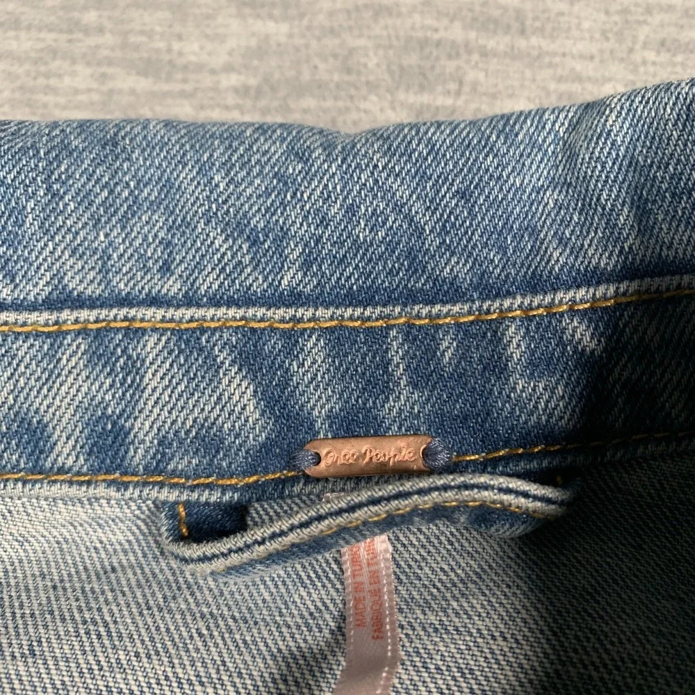 Free People Jacket Womens Small Blue Denim Studded‎ Distressed Jean Western Boho - Picture 7 of 13